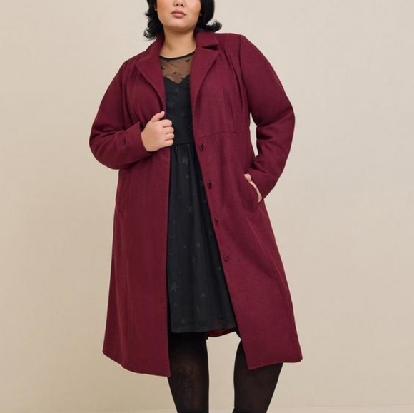 Torrid Size 0 Wool Blend Zinfandel Trench Coat - Picture 2 of 10